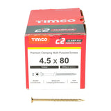 This is an image of Timco - C2 Clamp-Fix Screws - TX - Double Countersunk with Ribs - Twin-Cut - Yellow 4.5 x 80mm - (200 PCS Box) 45080C2C