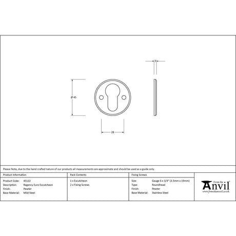 From The Anvil - Pewter Regency Euro Escutcheon | Sku. 45122 | Trade Door Handles.