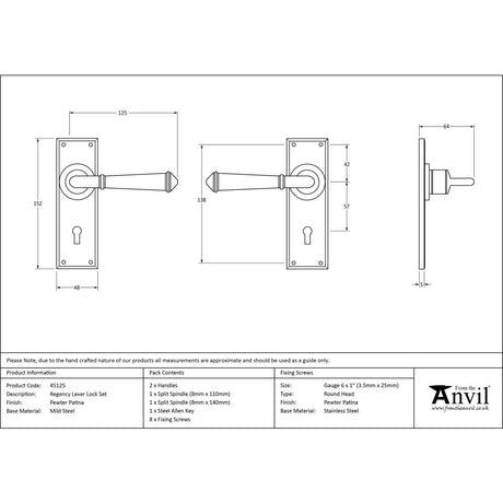From The Anvil - Pewter Regency Lever Lock set | Sku. 45125 | Trade Door Handles.