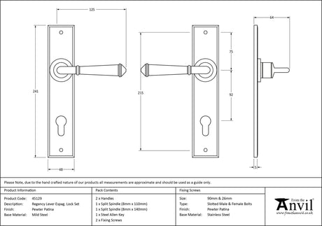 From The Anvil - Pewter Regency Lever Espag. Lock Set | Sku. 45129 | Trade Door Handles.
