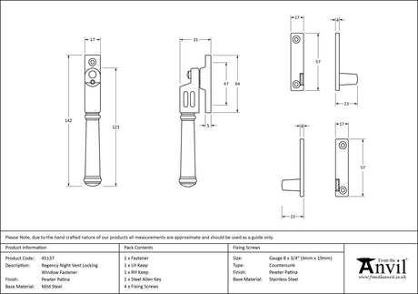 From The Anvil - Pewter Locking Night-Vent Regency Fastener | Sku. 45137 | Trade Door Handles.