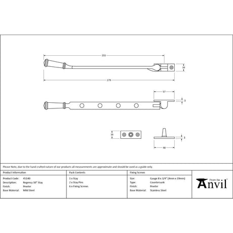 From The Anvil - Pewter 10" Regency Stay | Sku. 45140 | Trade Door Handles.