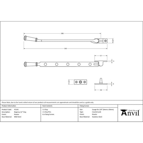 From The Anvil - Pewter 12" Regency Stay | Sku. 45141 | Trade Door Handles.