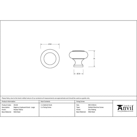 From The Anvil - Pewter Regency Cabinet Knob - Large | Sku. 45150 | Trade Door Handles.