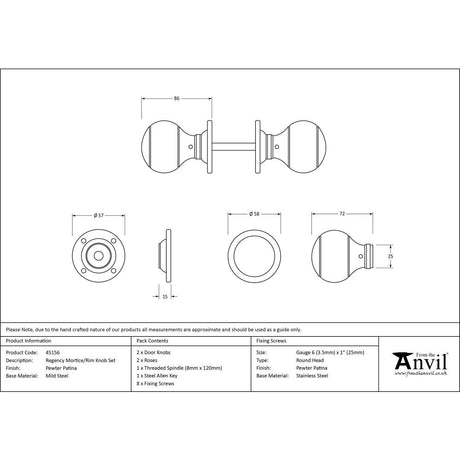 From The Anvil - Pewter Regency Mortice/Rim Knob Set | Sku. 45156 | Trade Door Handles.