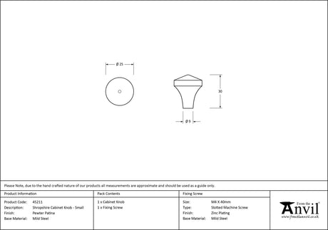 From The Anvil - Pewter Shropshire Cabinet Knob - Small | Sku. 45211 | Trade Door Handles.