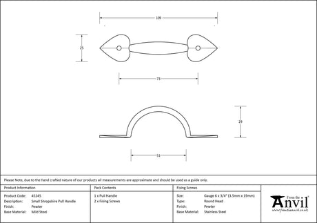 From The Anvil - Pewter Small Shropshire Pull Handle | Sku. 45245 | Trade Door Handles.
