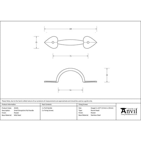 From The Anvil - Pewter Small Shropshire Pull Handle | Sku. 45245 | Trade Door Handles.