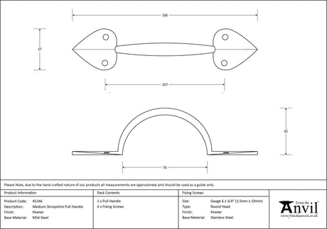 From The Anvil - Pewter Medium Shropshire Pull Handle | Sku. 45246 | Trade Door Handles.