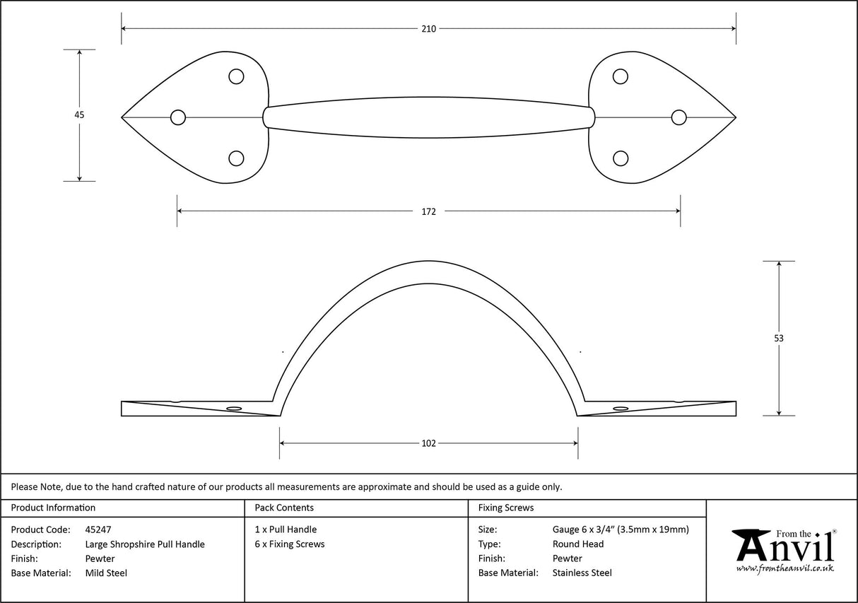 From The Anvil - Pewter Large Shropshire Pull Handle | Sku. 45247 | Trade Door Handles.