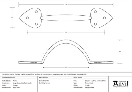 From The Anvil - Pewter Large Shropshire Pull Handle | Sku. 45247 | Trade Door Handles.