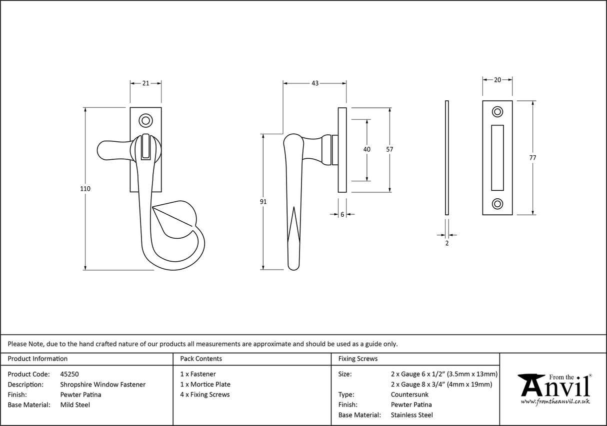 From The Anvil - Pewter Shropshire Window Fastener | Sku. 45250 | Trade Door Handles.