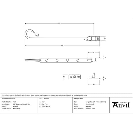From The Anvil - Pewter 10" Shropshire Window Stay | Sku. 45254 | Trade Door Handles.