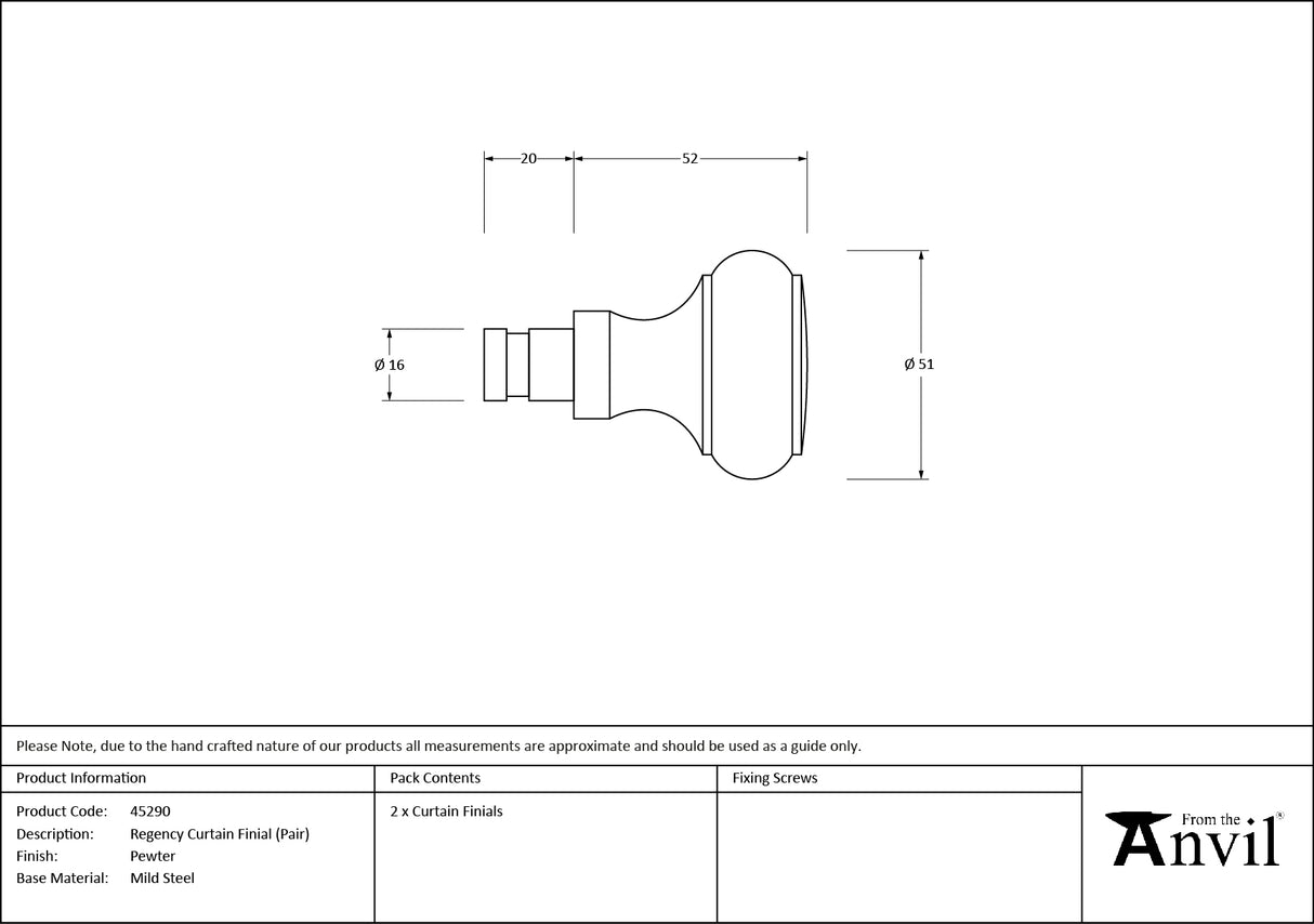 From The Anvil - Pewter Regency Curtain Finial (Pair) | Sku. 45290 | Trade Door Handles.