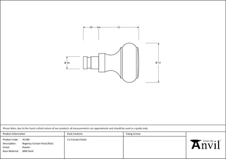 From The Anvil - Pewter Regency Curtain Finial (Pair) | Sku. 45290 | Trade Door Handles.