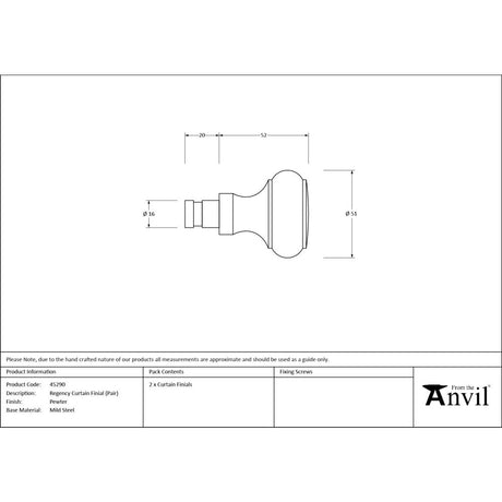 From The Anvil - Pewter Regency Curtain Finial (Pair) | Sku. 45290 | Trade Door Handles.