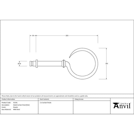 From The Anvil - Pewter Hook Curtain Finial (Pair) | Sku. 45291 | Trade Door Handles.