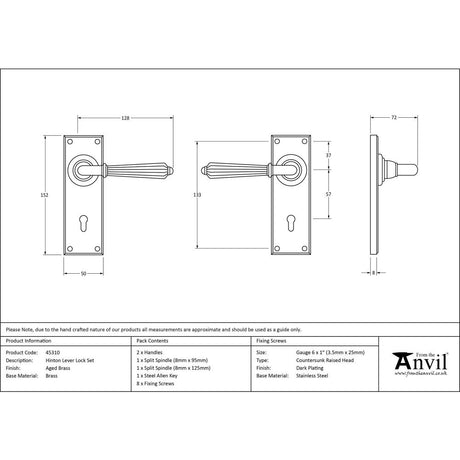 From The Anvil - Aged Brass Hinton Lever Lock Set | Sku. 45310 | Trade Door Handles.