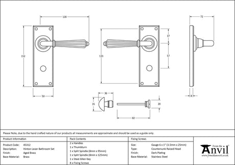 From The Anvil - Aged Brass Hinton Lever Bathroom Set | Sku. 45312 | Trade Door Handles.