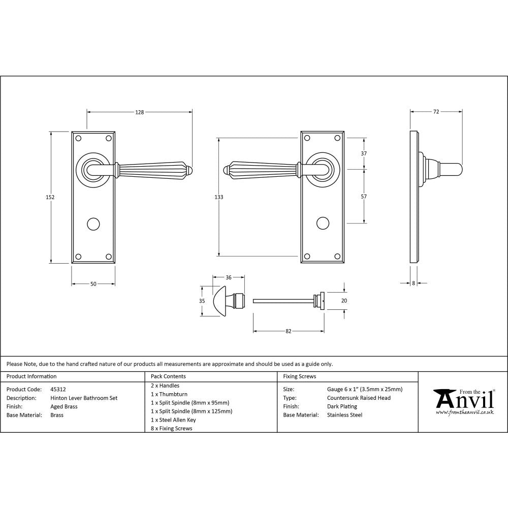 From The Anvil - Aged Brass Hinton Lever Bathroom Set | Sku. 45312 | Trade Door Handles.