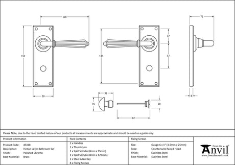 From The Anvil - Polished Chrome Hinton Lever Bathroom Set | Sku. 45318 | Trade Door Handles.