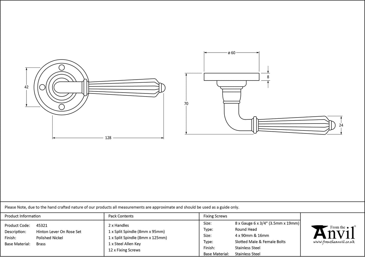 From The Anvil - Polished Nickel Hinton Lever on Rose Set | Sku. 45321 | Trade Door Handles.