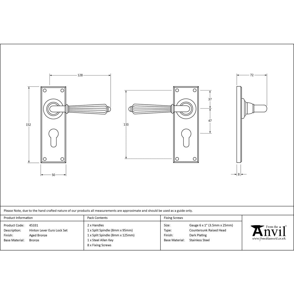 From The Anvil - Aged Bronze Hinton Lever Euro Lock Set | Sku. 45331 | Trade Door Handles.