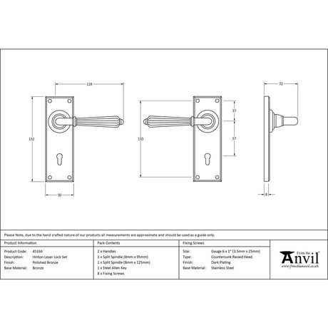 From The Anvil - Polished Bronze Hinton Lever Lock Set | Sku. 45334 | Trade Door Handles.