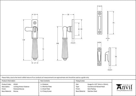 From The Anvil - Polished Bronze Locking Hinton Fastener | Sku. 45343 | Trade Door Handles.