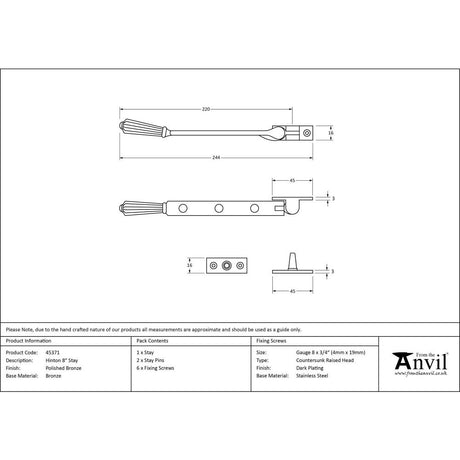 From The Anvil - Polished Bronze 8" Hinton Stay | Sku. 45371 | Trade Door Handles.