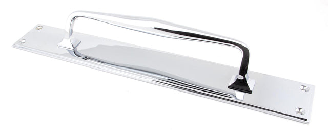 From The Anvil - Polished Chrome 425mm Art Deco Pull Handle on Backplate | Sku. 45375 | Trade Door Handles.