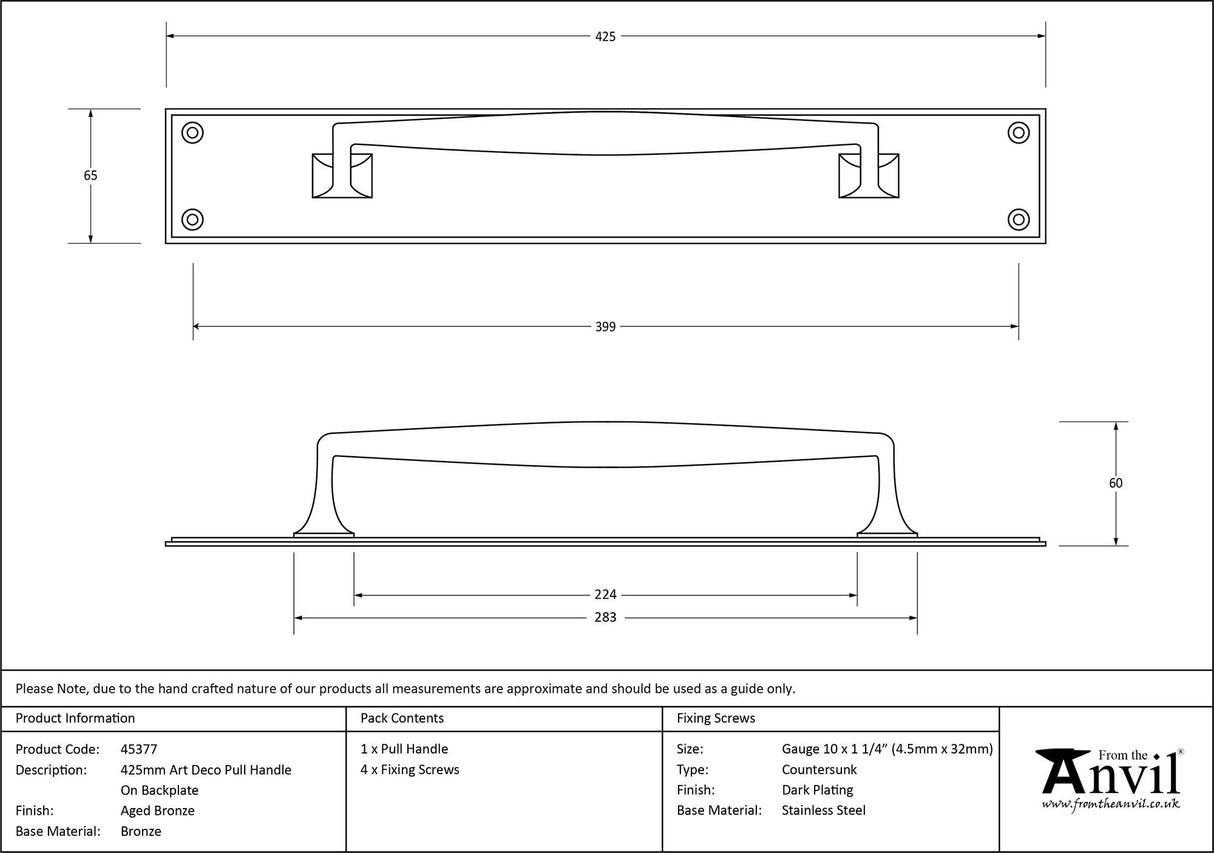 From The Anvil - Aged Bronze 425mm Art Deco Pull Handle on Backplate | Sku. 45377 | Trade Door Handles.