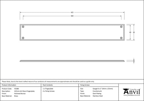 From The Anvil - Polished Bronze 425mm Art Deco Fingerplate | Sku. 45388 | Trade Door Handles.