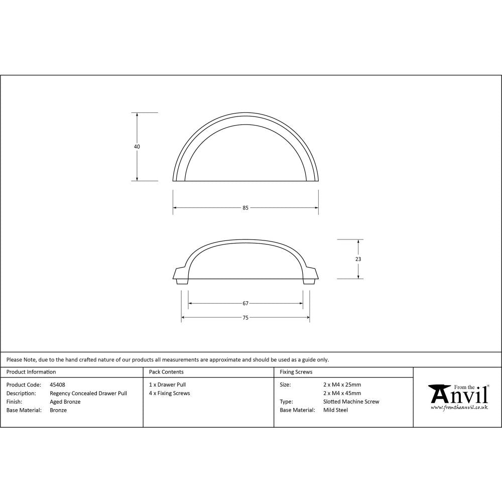 From The Anvil - Aged Bronze Regency Concealed Drawer Pull | Sku. 45408 | Trade Door Handles.