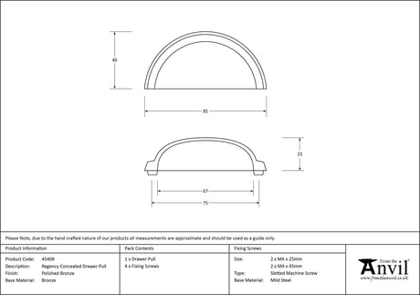 From The Anvil - Polished Bronze Regency Concealed Drawer Pull | Sku. 45409 | Trade Door Handles.