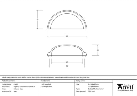 From The Anvil - Polished Brass Regency Concealed Drawer Pull | Sku. 45410 | Trade Door Handles.