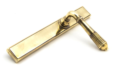 From The Anvil - Aged Brass Reeded Slimline Lever Espag. Latch Set | Sku. 45419 | Trade Door Handles.