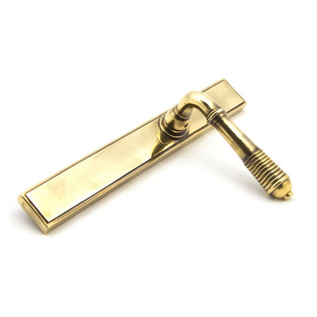From The Anvil - Aged Brass Reeded Slimline Lever Espag. Latch Set | Sku. 45419 | Trade Door Handles.