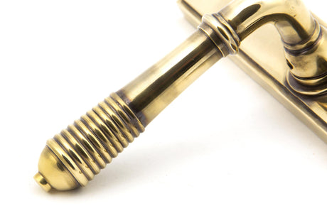 From The Anvil - Aged Brass Reeded Slimline Lever Espag. Latch Set | Sku. 45419 | Trade Door Handles.