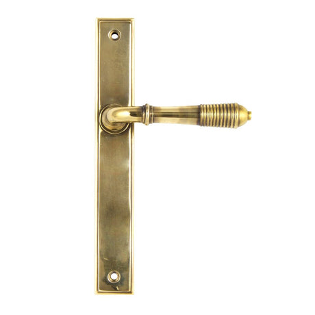 From The Anvil - Aged Brass Reeded Slimline Lever Espag. Latch Set | Sku. 45419 | Trade Door Handles.