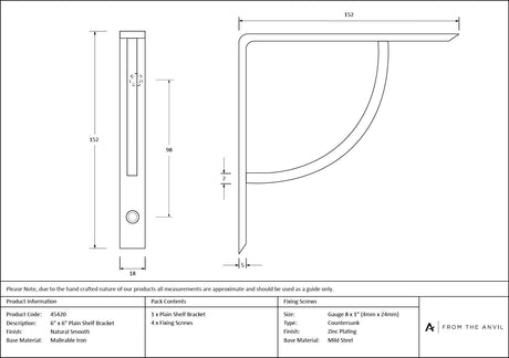From The Anvil - Natural Smooth 6'' x 6'' Plain Shelf Bracket | Sku. 45420 | Trade Door Handles.