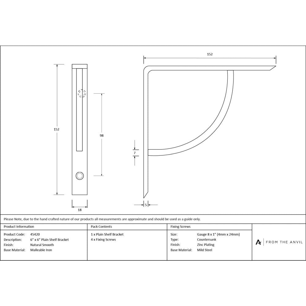 From The Anvil - Natural Smooth 6'' x 6'' Plain Shelf Bracket | Sku. 45420 | Trade Door Handles.