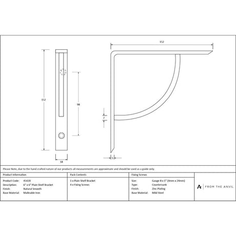 From The Anvil - Natural Smooth 6'' x 6'' Plain Shelf Bracket | Sku. 45420 | Trade Door Handles.