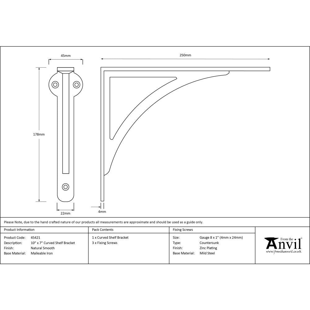 From The Anvil - Natural Smooth 10'' x 7'' Curved Shelf Bracket | Sku. 45421 | Trade Door Handles.