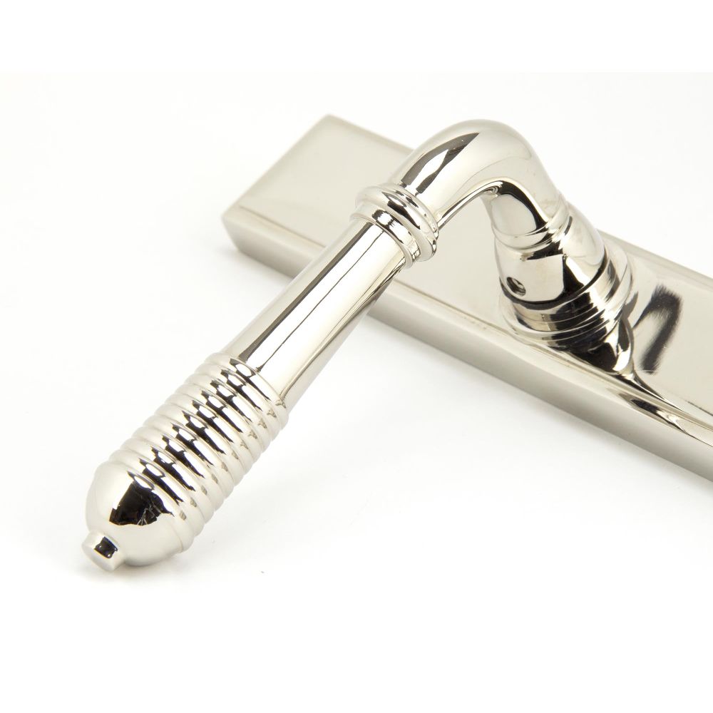 From The Anvil - Polished Nickel Reeded Slimline Lever Espag. Latch Set | Sku. 45425 | Trade Door Handles.