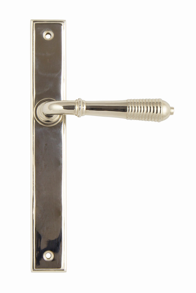 From The Anvil - Polished Nickel Reeded Slimline Lever Espag. Latch Set | Sku. 45425 | Trade Door Handles.