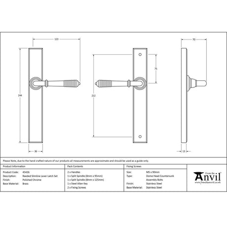 From The Anvil - Polished Chrome Reeded Slimline Lever Espag. Latch Set | Sku. 45426 | Trade Door Handles.