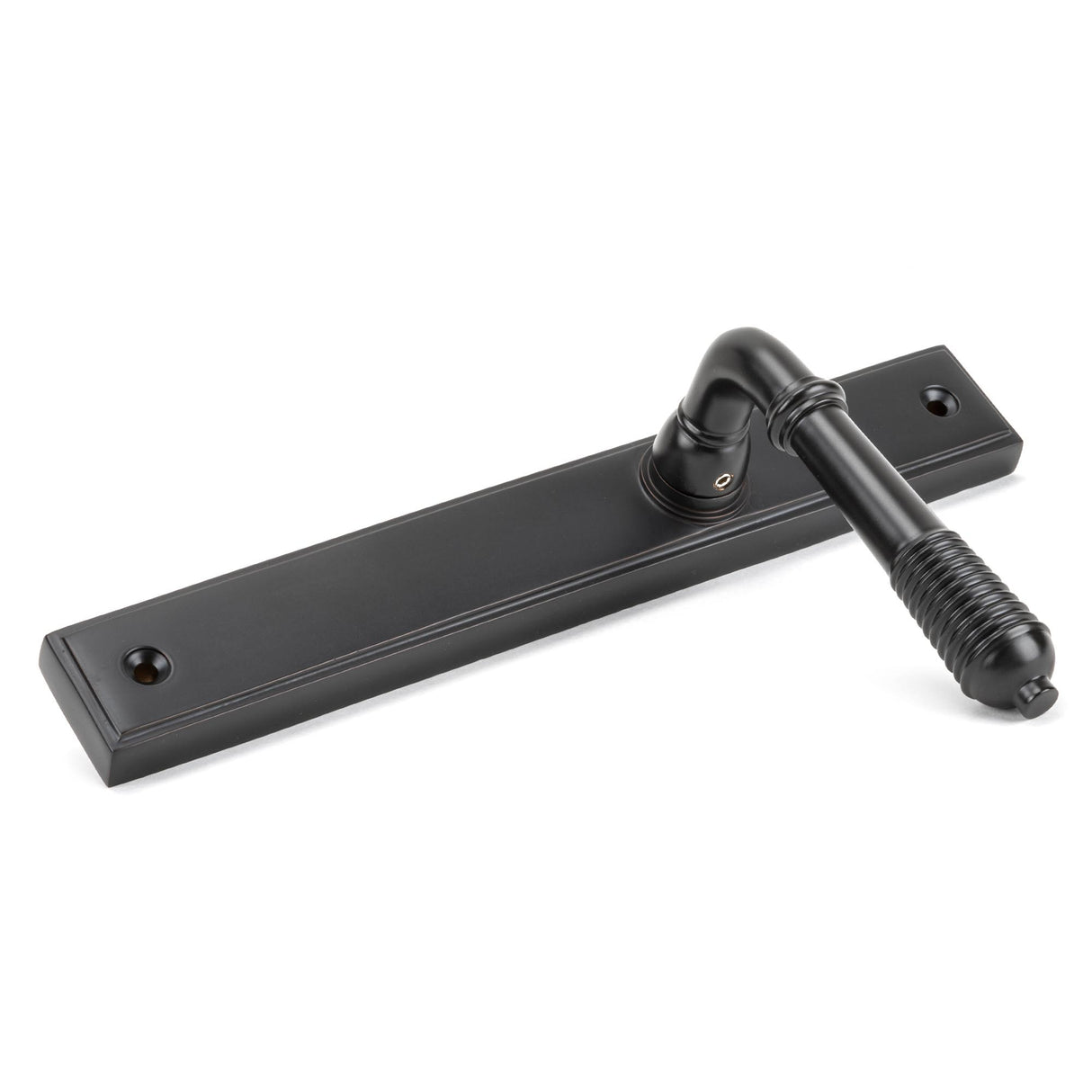 From The Anvil - Aged Bronze Reeded Slimline Lever Espag. Latch Set | Sku. 45427 | Trade Door Handles.