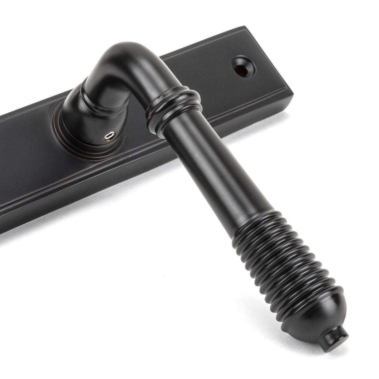 From The Anvil - Aged Bronze Reeded Slimline Lever Espag. Latch Set | Sku. 45427 | Trade Door Handles.