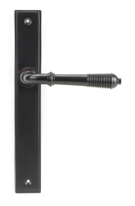 From The Anvil - Aged Bronze Reeded Slimline Lever Espag. Latch Set | Sku. 45427 | Trade Door Handles.